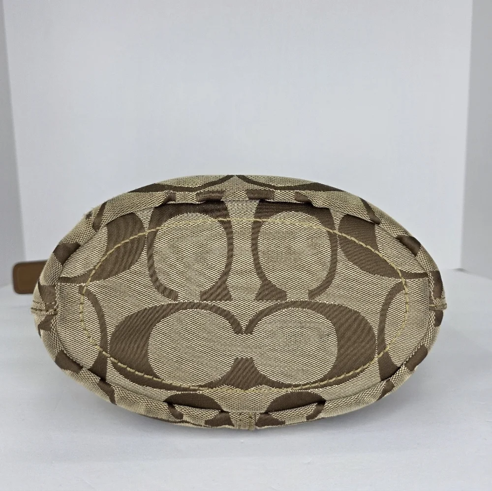 Y2k Coach Signature Canvas Bucket Medium Shoulder Bag F13358 Leather Silver